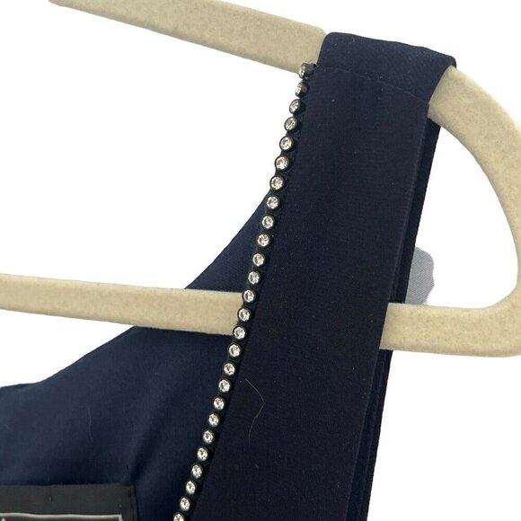 Alex Evenings 16 Long Maxi Dress Navy Blue Ruched Sleeveless Embellished Formal - Picture 8 of 15